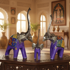 Decorative Handcrafted Elephant Figurine Set – Multicolor Hand Painted Finish