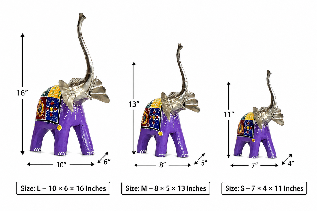 Decorative Handcrafted Elephant Figurine Set – Multicolor Hand Painted Finish