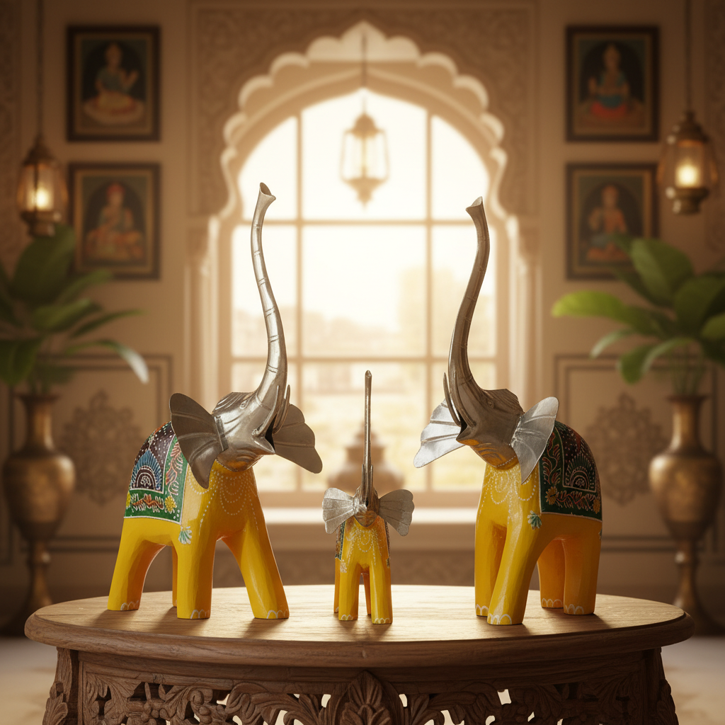 Decorative Handcrafted Elephant Figurine Set – Multicolor Hand Painted Finish