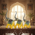 Decorative Handcrafted Elephant Figurine Set – Multicolor Hand Painted Finish