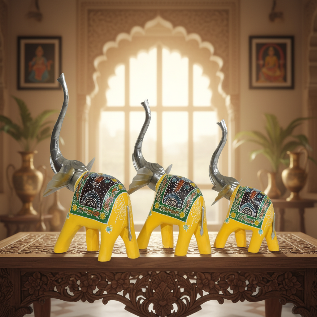 Decorative Handcrafted Elephant Figurine Set – Multicolor Hand Painted Finish