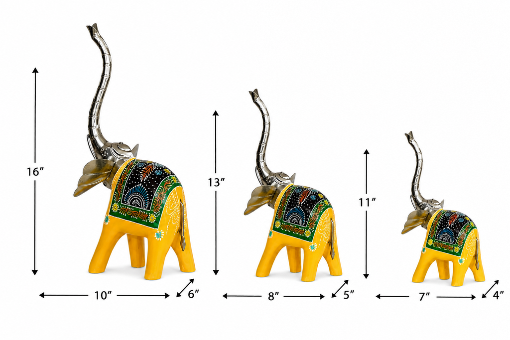Decorative Handcrafted Elephant Figurine Set – Multicolor Hand Painted Finish