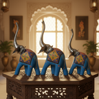Decorative Handcrafted Elephant Figurine Set – Multicolor Hand Painted Finish