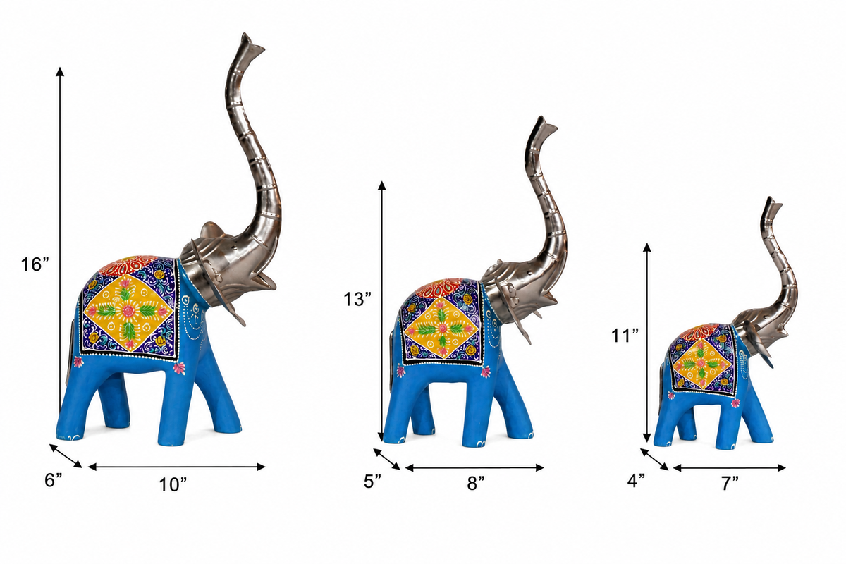 Decorative Handcrafted Elephant Figurine Set – Multicolor Hand Painted Finish