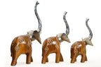 Decorative Handcrafted Elephant Figurine Set – Brown Natural  Hand Painted Finish