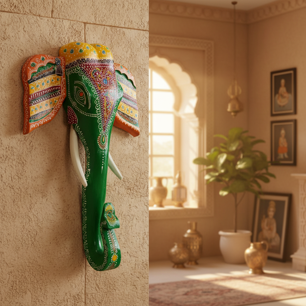 Decorative Handcrafted Elephant Big Head Wall Hanging – Hand Painted Traditional Art