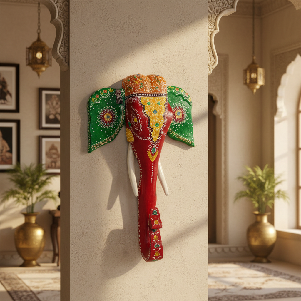 Decorative Handcrafted Elephant Big Head Wall Hanging – Hand Painted Traditional Art