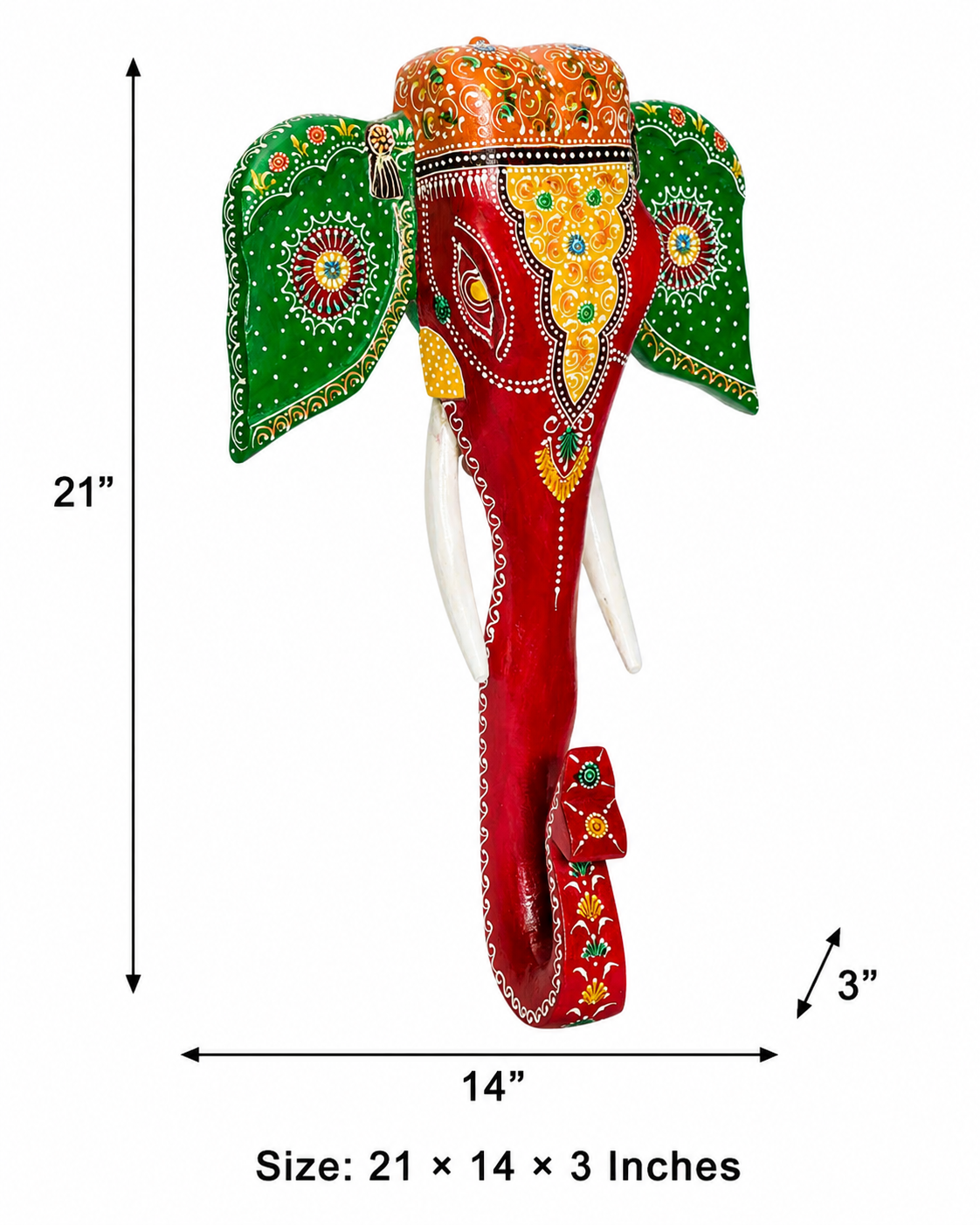 Decorative Handcrafted Elephant Big Head Wall Hanging – Hand Painted Traditional Art
