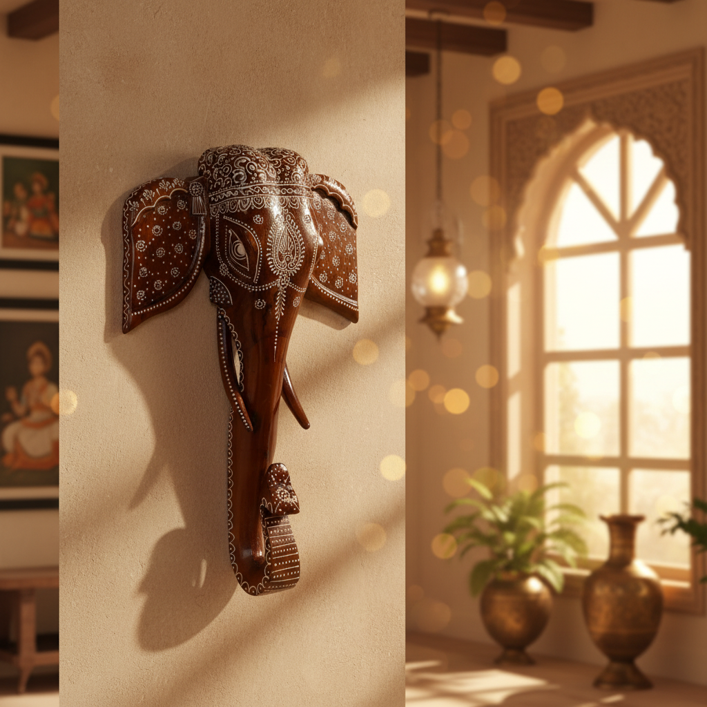Decorative Handcrafted Elephant Big Head Wall Hanging – Hand Painted Traditional Art