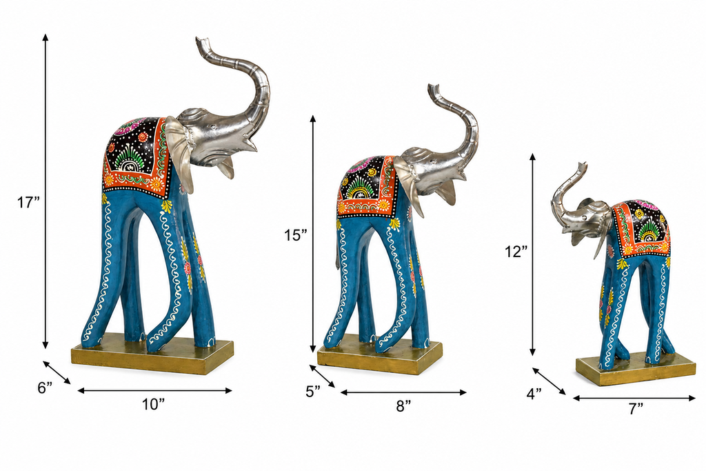 Decorative Handcrafted Elephant Figurine Set – Multicolor Hand Painted Finish