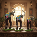 Decorative Handcrafted Elephant Figurine Set – Multicolor Hand Painted Finish