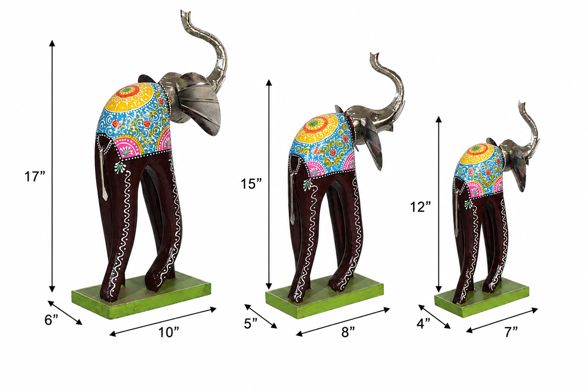 Decorative Handcrafted Elephant Figurine Set – Multicolor Hand Painted Finish