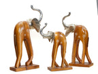 Decorative Handcrafted Elephant Figurine Set – Brown Natural  Hand Painted Finish