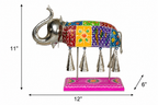 Decorative Handcrafted Elephant Sculpture with Hanging Bells – Multicolor Hand Painted Finish