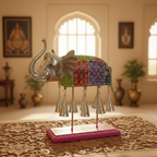 Decorative Handcrafted Elephant Sculpture with Hanging Bells – Multicolor Hand Painted Finish