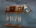 Decorative Handcrafted Elephant Sculpture with Hanging Bells – Brown Natural  Hand Painted Finish