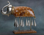 Decorative Handcrafted Elephant Sculpture with Hanging Bells – Brown Natural  Hand Painted Finish