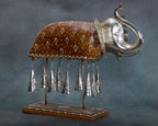 Decorative Handcrafted Elephant Sculpture with Hanging Bells – Brown Natural  Hand Painted Finish