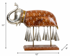 Decorative Handcrafted Elephant Sculpture with Hanging Bells – Brown Natural  Hand Painted Finish