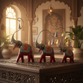 Decorative Handcrafted Elephant Figurine Set – Metal & Hand Painted Finish