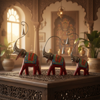 Decorative Handcrafted Elephant Figurine Set – Metal & Hand Painted Finish