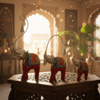 Decorative Handcrafted Elephant Figurine Set – Metal & Hand Painted Finish