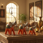 Decorative Handcrafted Elephant Figurine Set – Metal & Hand Painted Finish