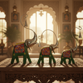 Decorative Handcrafted Elephant Figurine Set – Metal & Hand Painted Finish