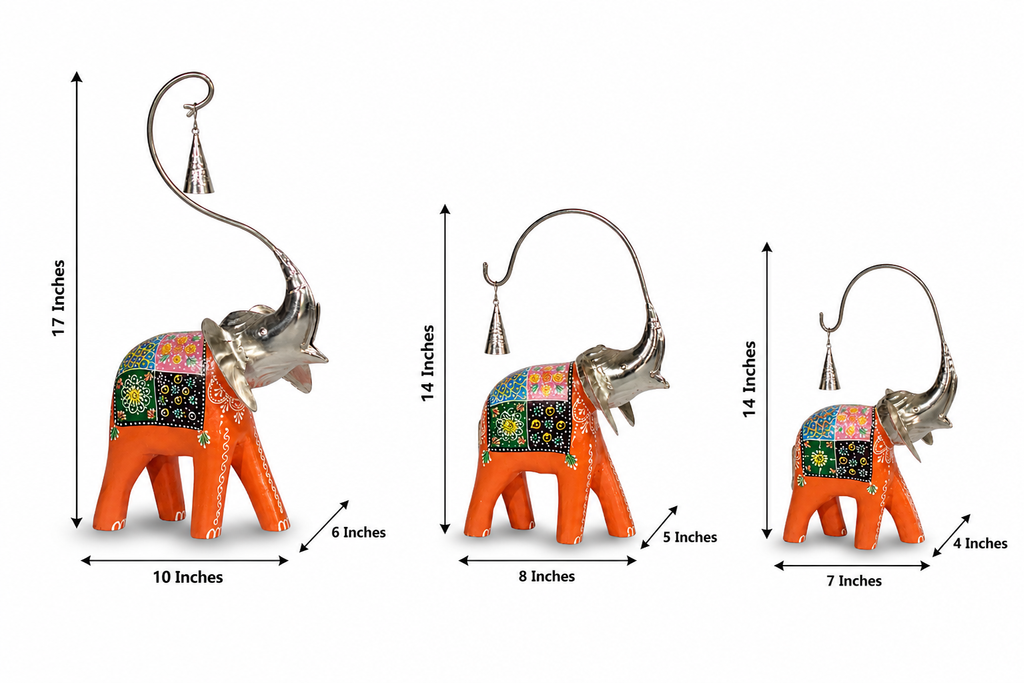 Decorative Handcrafted Elephant Figurine Set – Metal & Hand Painted Finish