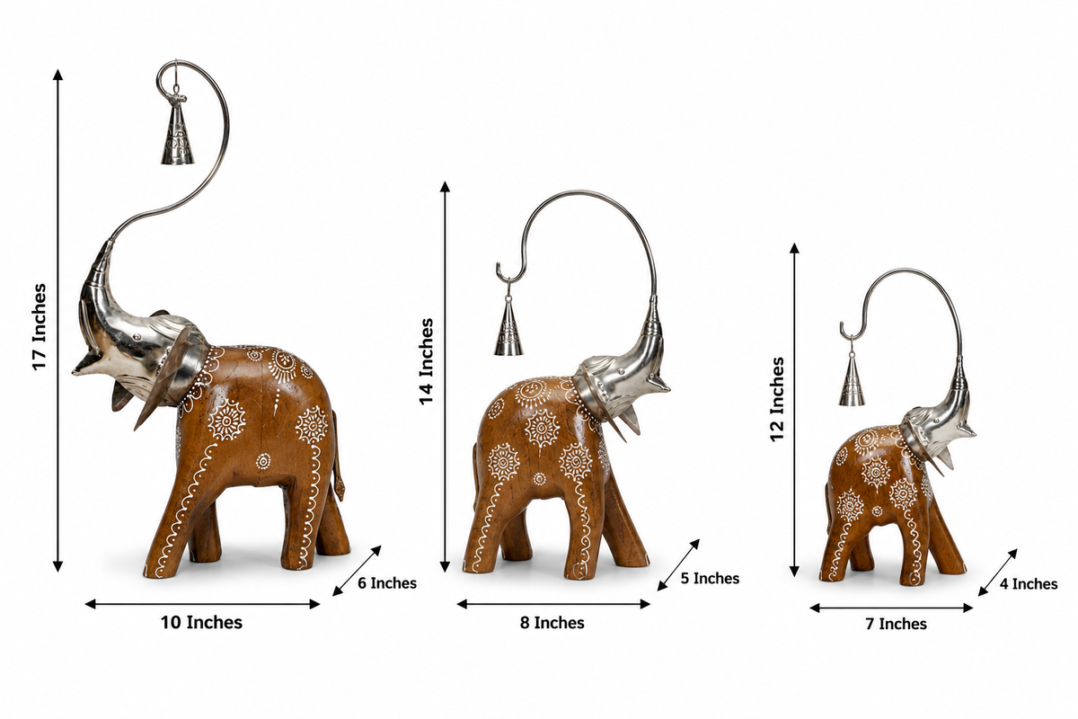 Decorative Handcrafted Elephant Figurine Set – Metal & Hand Painted Finish