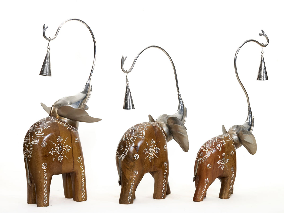 Decorative Handcrafted Elephant Figurine Set – Metal & Hand Painted Finish