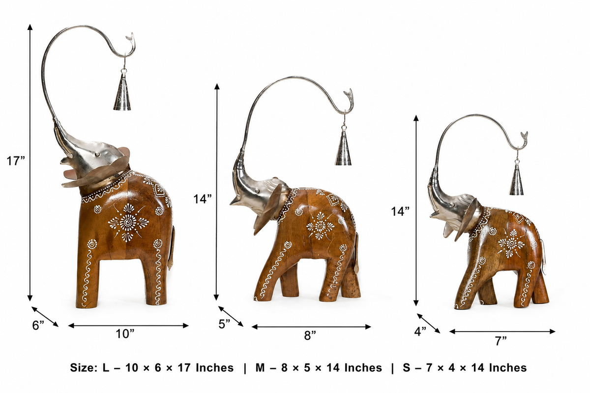 Decorative Handcrafted Elephant Figurine Set – Metal & Hand Painted Finish