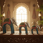 Decorative Handcrafted Elephant Figurine Set – Metal & Hand Painted Finish