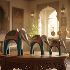 Decorative Handcrafted Elephant Figurine Set – Metal & Hand Painted Finish