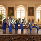 Decorative Handcrafted Elephant Figurine Set – Metal & Hand Painted Finish