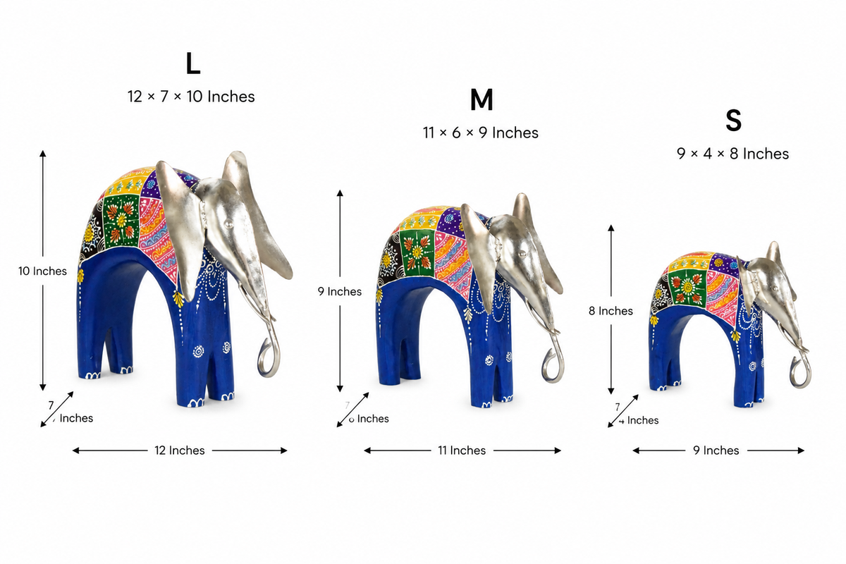 Decorative Handcrafted Elephant Figurine Set – Metal & Hand Painted Finish