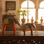 Decorative Handcrafted Elephant Figurine Set – Metal & Hand Painted Finish