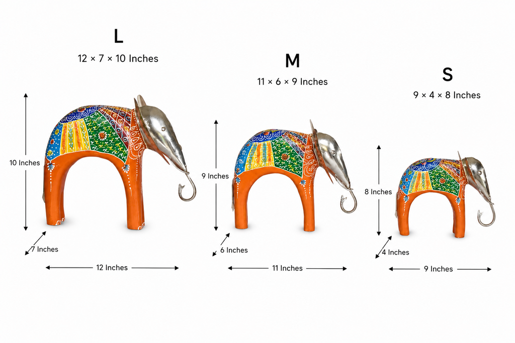 Decorative Handcrafted Elephant Figurine Set – Metal & Hand Painted Finish
