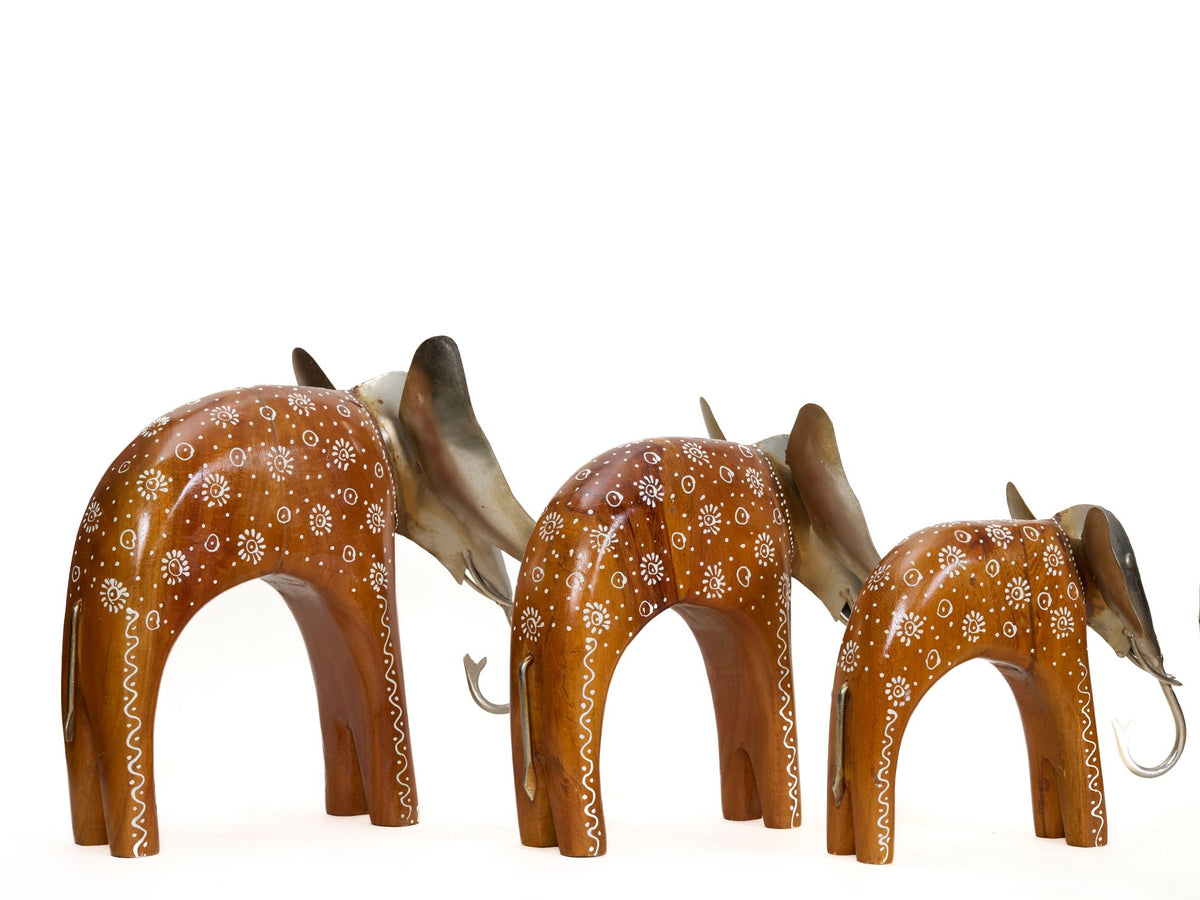 Decorative Handcrafted Elephant Figurine Set – Metal & Hand Painted Finish