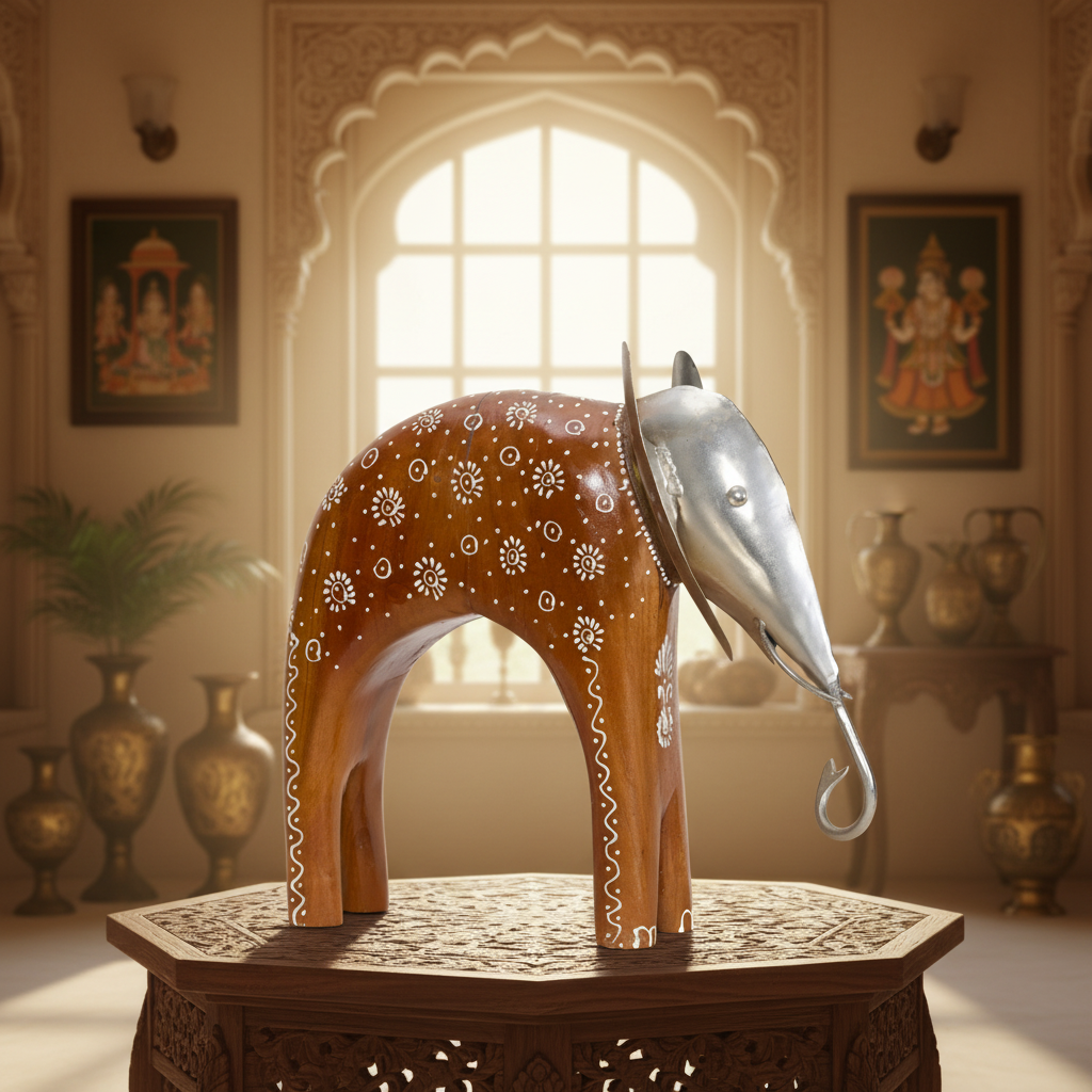 Decorative Handcrafted Elephant Figurine Set – Metal & Hand Painted Finish