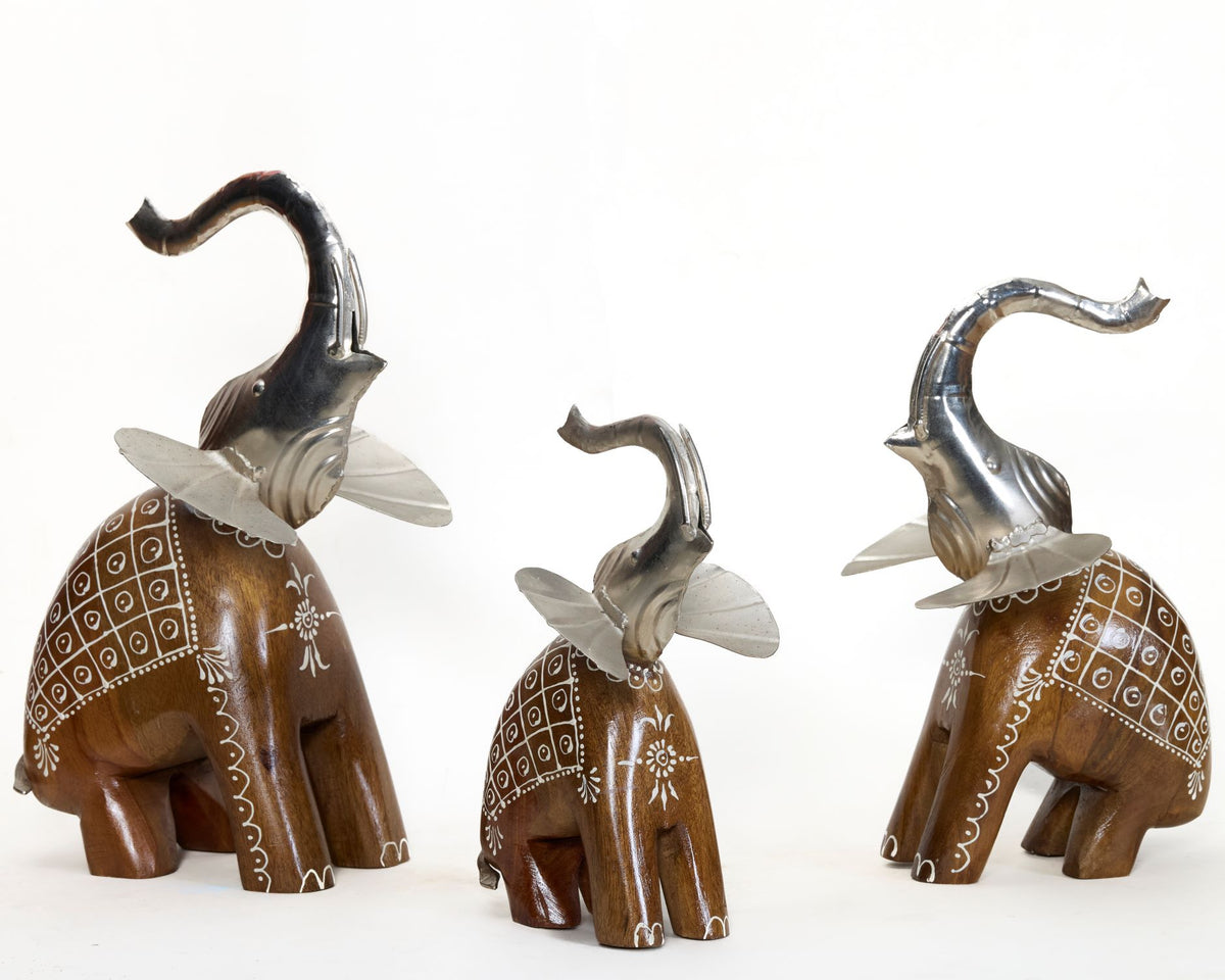 Decorative Handcrafted Elephant Figurine Set – Metal & Hand Painted Finish