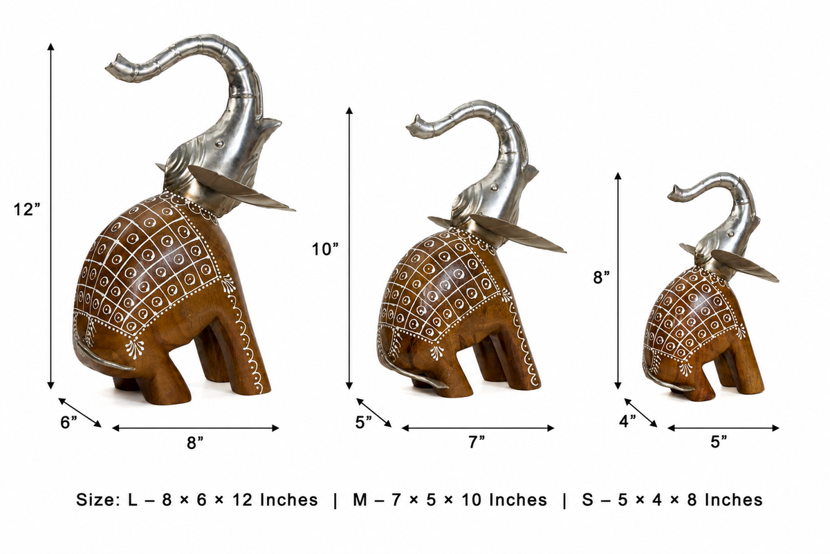 Decorative Handcrafted Elephant Figurine Set – Metal & Hand Painted Finish