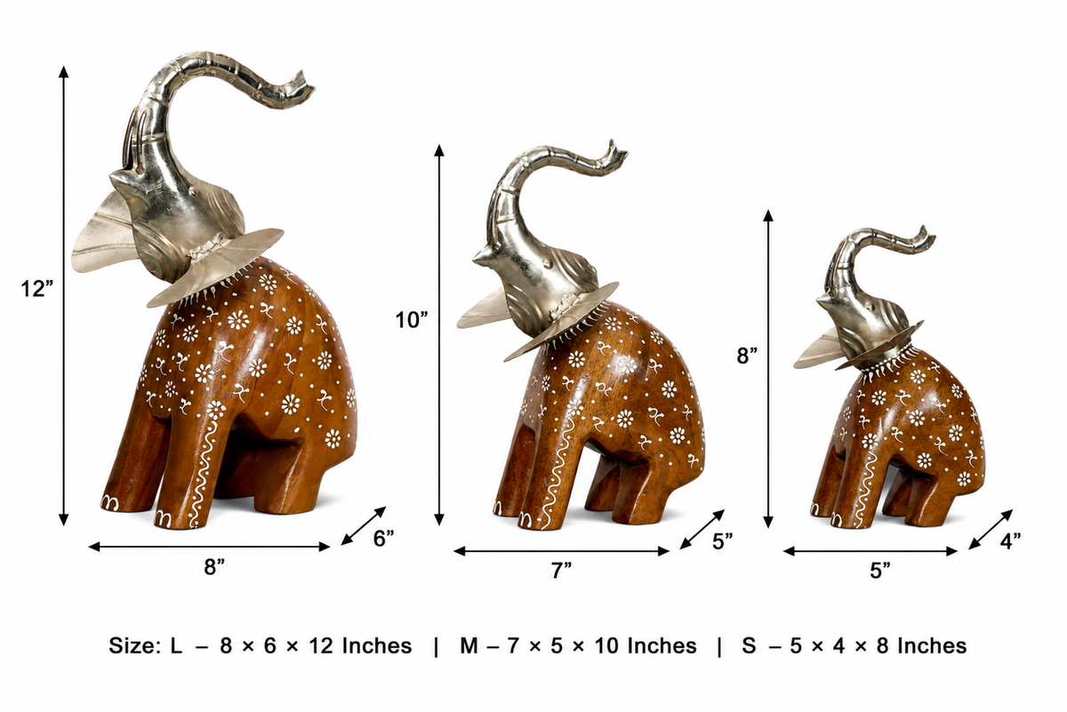 Decorative Handcrafted Elephant Figurine Set – Metal & Hand Painted Finish