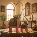 Decorative Handcrafted Elephant Figurine Set with Hanging Bell – Metal & Hand Painted Finish