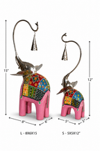 Decorative Handcrafted Elephant Figurine Set with Hanging Bell – Metal & Hand Painted Finish