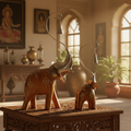 Decorative Handcrafted Elephant Figurine Set with Hanging Bell – Metal & Hand Painted Finish
