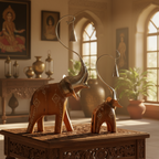 Decorative Handcrafted Elephant Figurine Set with Hanging Bell – Metal & Hand Painted Finish
