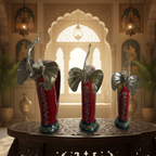Decorative Handcrafted Elephant Figurine Set with Bell Accent – Metal & Hand Painted Finish