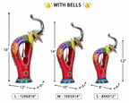 Decorative Handcrafted Elephant Figurine Set with Bell Accent – Metal & Hand Painted Finish