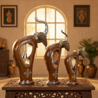 Decorative Handcrafted Elephant Figurine Set with Bell Accent – Metal & Hand Painted Finish